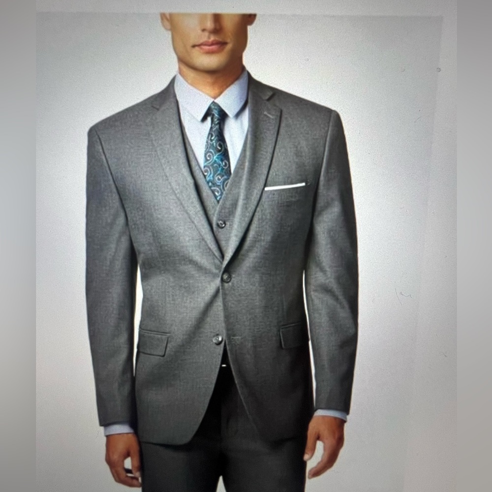 ALFANI medium gray Mens slim fit stretch solid suit Jacket, vest and pants
